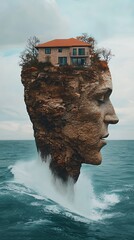 Surreal Seascape House on a Stone Head