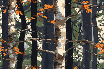 Real tree forest camouflage seamless pattern design pattern for hunting and military uniform. Hunting camouflage. Texture military camouflage, army green hunting. Vector repeat pattern