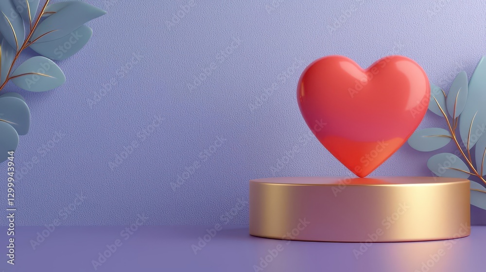Aufkleber Heart shaped balloon resting on a wooden table with soft lighting and a simple background