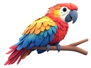 Fototapeta premium Colorful parrot on branch tropical forest digital art vibrant close-up