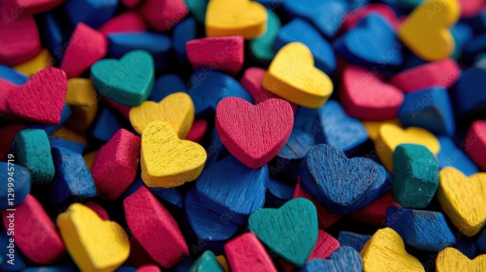 Poster Colorful hearts in various shades arranged in a visually appealing pattern on a white background