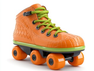 Orange Roller Skates With Lime Green Accents On White Background