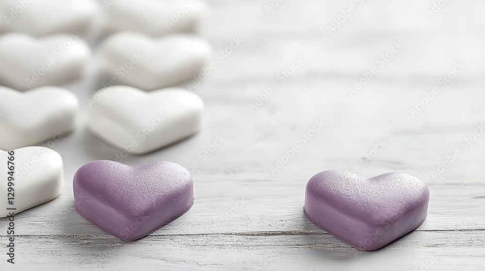 Poster two purple hearts on a white background with a clean and simple design for various uses