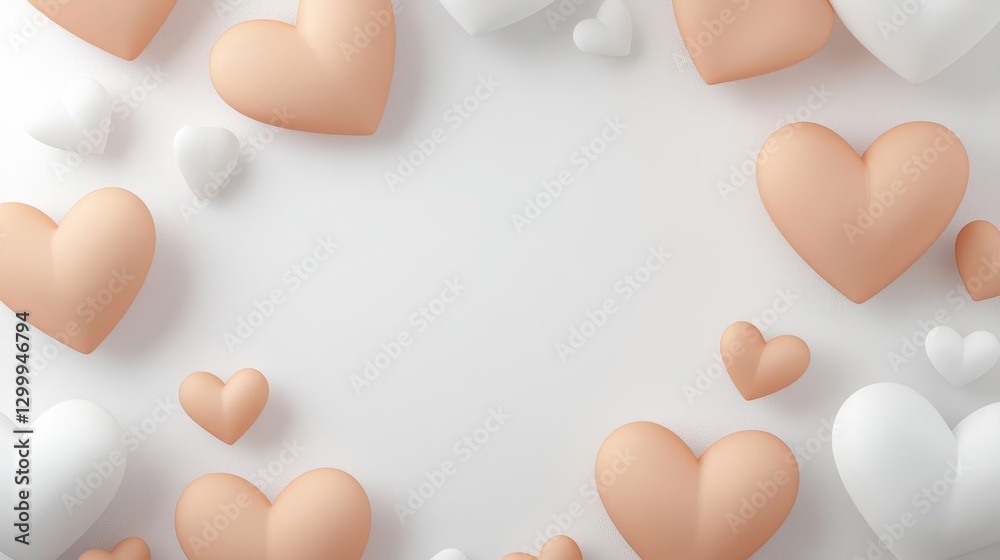 Poster numerous red hearts scattered on a white background creating a romantic and festive atmosphere