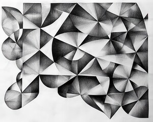 Fototapeta premium Dynamic geometric patterns abstract art monochrome drawing creative studio aesthetic design exploration