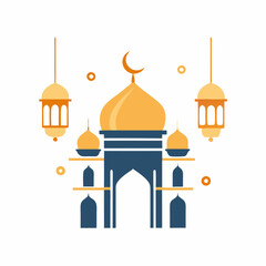 Beautiful Mosque Illustration Celebrating Eid.