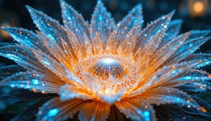 Glowing Crystal Flower Digital Art Abstract Nature Image Fantastic Sci Fi Floral Design
