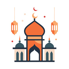 Intricate Eid Mubarak Calligraphy with Mosque & Lanterns Design.