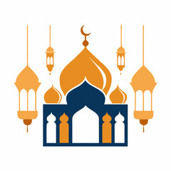 Beautiful Mosque Illustration Celebrating Eid.