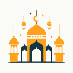 Intricate Eid Mubarak Calligraphy with Mosque & Lanterns Design.