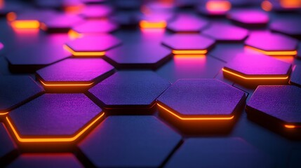 Abstract Hexagon Grid Neon Purple Orange Glow