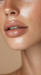Obraz premium Half open lips of a Caucasian skin model with perfect flawless skin