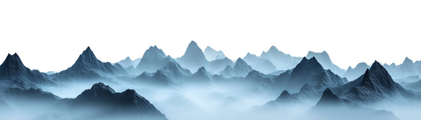 Obraz premium Majestic mountain range with mist covered peaks on white background, Chinese style 