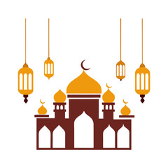 Minimalist Eid Mosque Design with Arabic Calligraphy & Lanterns.