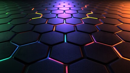 Abstract Hexagon Grid with Neon Glow Effects (1)