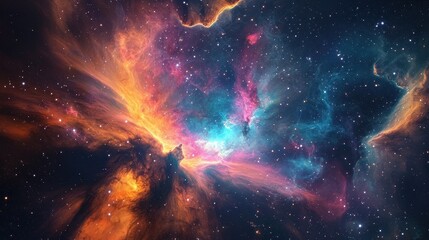 Fototapeta premium Vibrant Cosmic Nebula with Stars and Colorful Gas Clouds