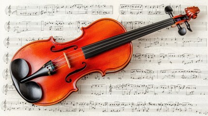 Naklejka premium Elegant Violin on Sheet Music Under Soft Light for Musical Art
