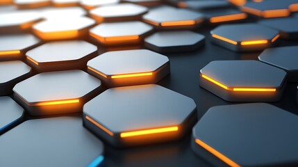 Abstract Hexagonal Grid with Glowing Orange Edges