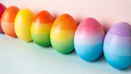 A Set of Easter Eggs Arranged in a Rainbow Color Gradient perfect for children’s Easter activities, festive social media posts, and family-friendly holiday designs.