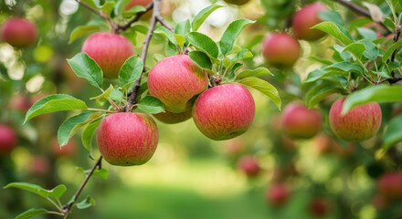 Obraz premium Vibrant apple tree filled with fresh fruit under bright sunlight