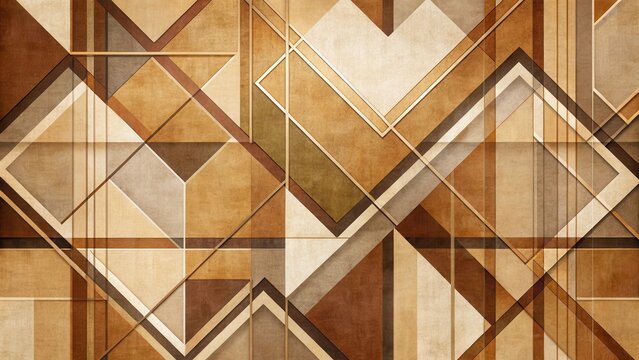 Geometric shapes in brown and beige Constructivism art background with intersecting lines and shapes, geometric, art
