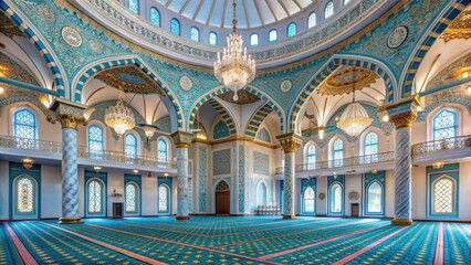 Obraz premium Beautifully decorated interior of Hazrat Sultan Mosque in Astana