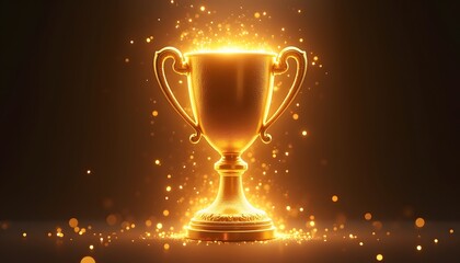 Glowing golden trophy with sparkling particles.