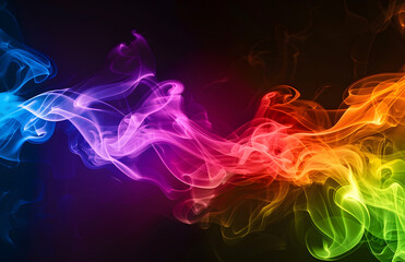 Obraz premium Colorful smoke swirls on a black background, creating a dynamic and artistic abstract design with a mesmerizing flow.
