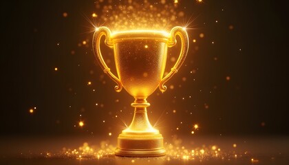 Golden glowing trophy with sparkling particles.