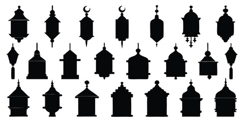 Set of full black silhouette ramadan lantern .Vactor of lentern,icon design