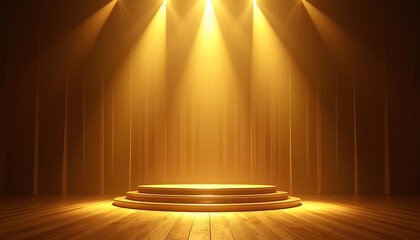 Glowing golden spotlight illuminating an empty stage.