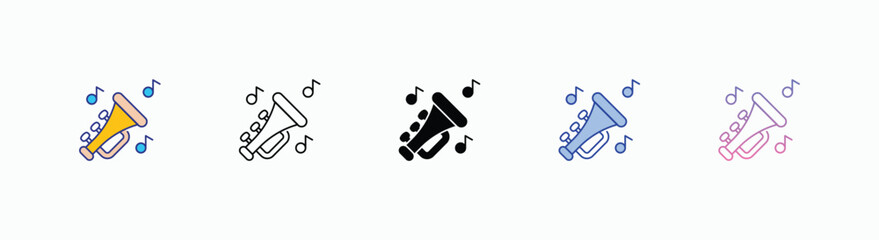 Trumpet  icons set in different style vector stock 