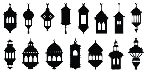 Set of black silhouette ramadan lantern .Vactor of lentern,icon design