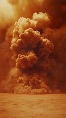 Massive Orange Smoke Explosion Over a Desert Landscape