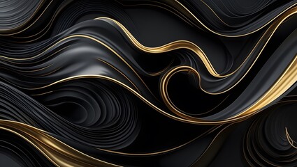 Elegant flowing golden wave texture on dark background.