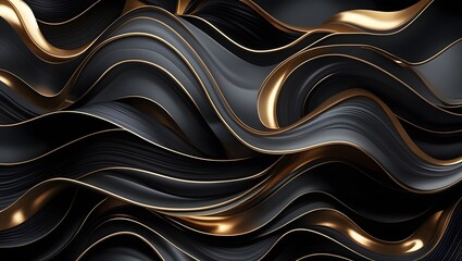 Abstract golden flowing curves on a dark background.