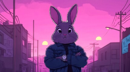 rabbit in denim jacket silver watch