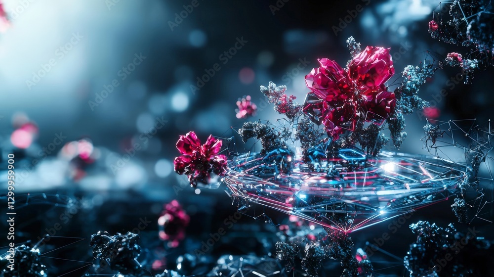 Aufkleber futuristic geometric cityscape digital realm 3d art cyber environment close-up view visual abstracti