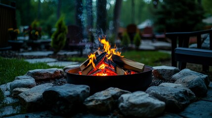 Relaxing evening by the firepit outdoor gathering digital photography serene environment close-up view cozy ambiance