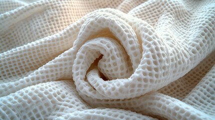 Fototapeta premium Luxurious waffle-weave spa robe showcasing intricate detail in soft white cotton fabric