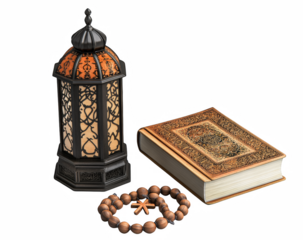 Islamic Lantern, Holy Book, and Prayer Beads - Spiritual Still Life