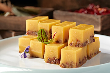 Delicious dessert pumpkin red bean cake