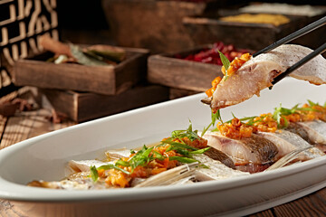 Steamed White Fish with Spicy Chopped Bell Pepper