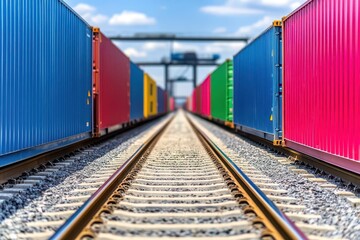 Fototapeta premium Colorful Shipping Containers on a Railway Track