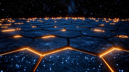 Obraz premium Glowing Hexagonal Grid in Cosmic Space