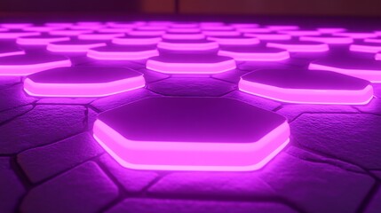Fototapeta premium Glowing Hexagonal Grid Purple Neon Light Pattern