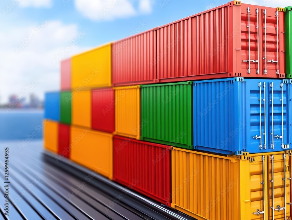 Poster colorful stacked shipping containers at a port