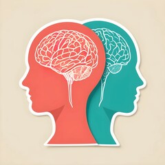 Dual Mind: An artistic portrayal of two human heads side-by-side, showcasing the brains within, suggesting the interplay of thoughts and emotions. Ai generated image