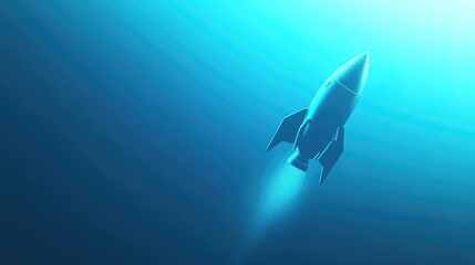 Obraz premium Rocket silhouette ascending on a gradient blue background, symbolizing rapid business growth and innovation.