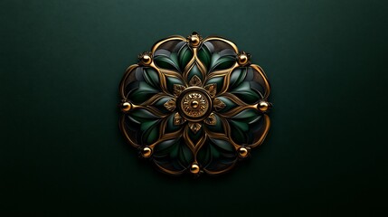 Fototapeta premium Elegant Green and Gold Ornate Mandala Design
